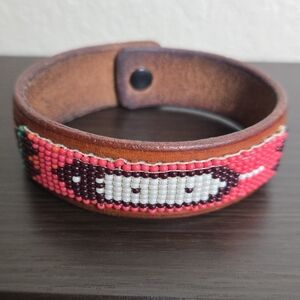 Tom H. Begay Beaded Leather Native American Diné Navajo Cuff